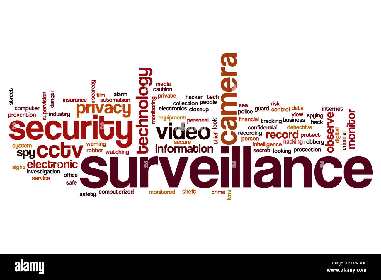 Überwachung Konzept Word Cloud-Hintergrund Stockfoto