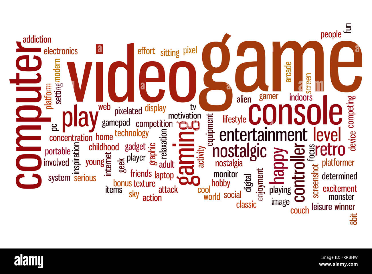 Video-Spiel-Konzept Word Cloud-Hintergrund Stockfoto