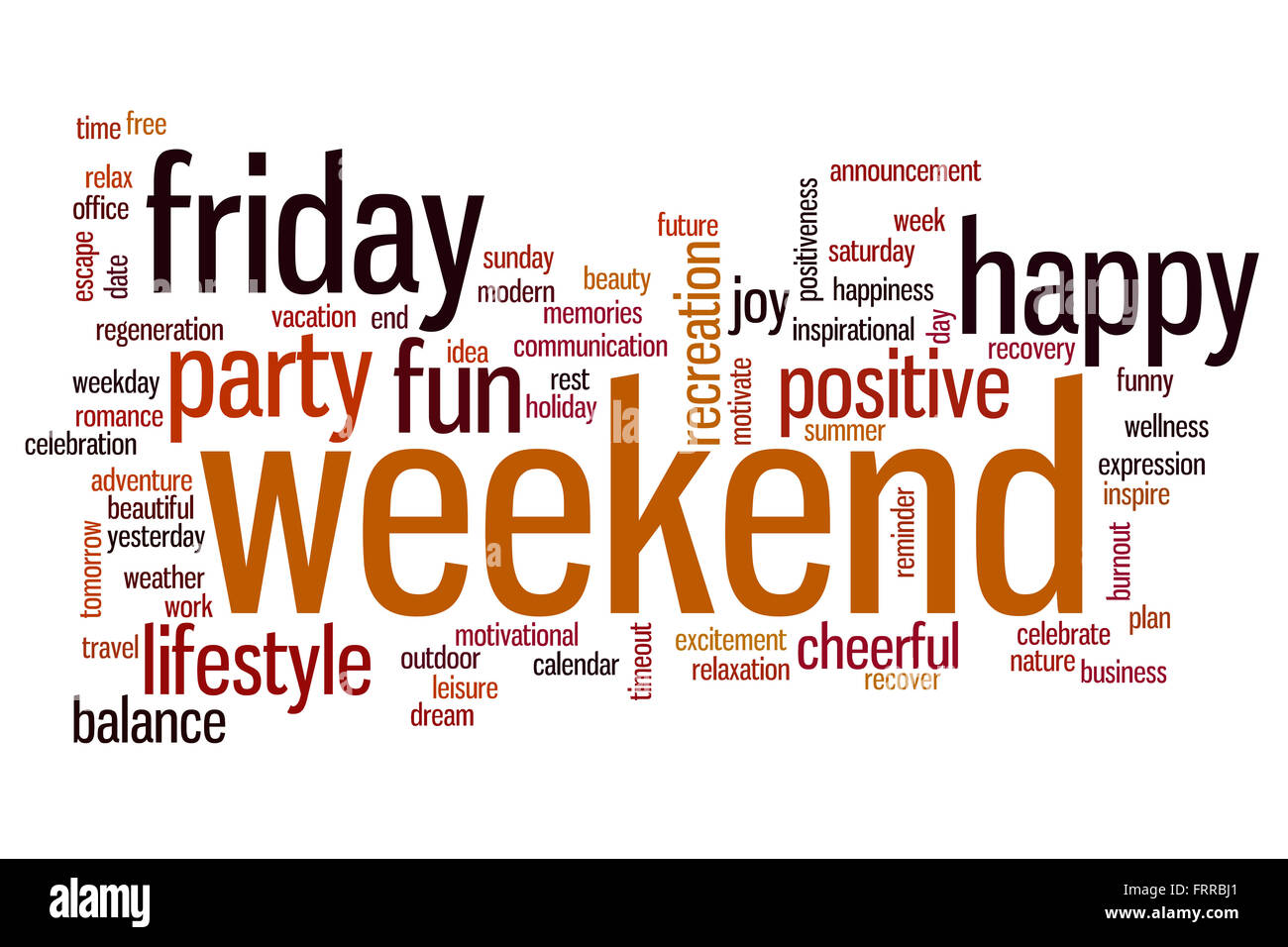 Wochenende-Konzept Word Cloud-Hintergrund Stockfoto