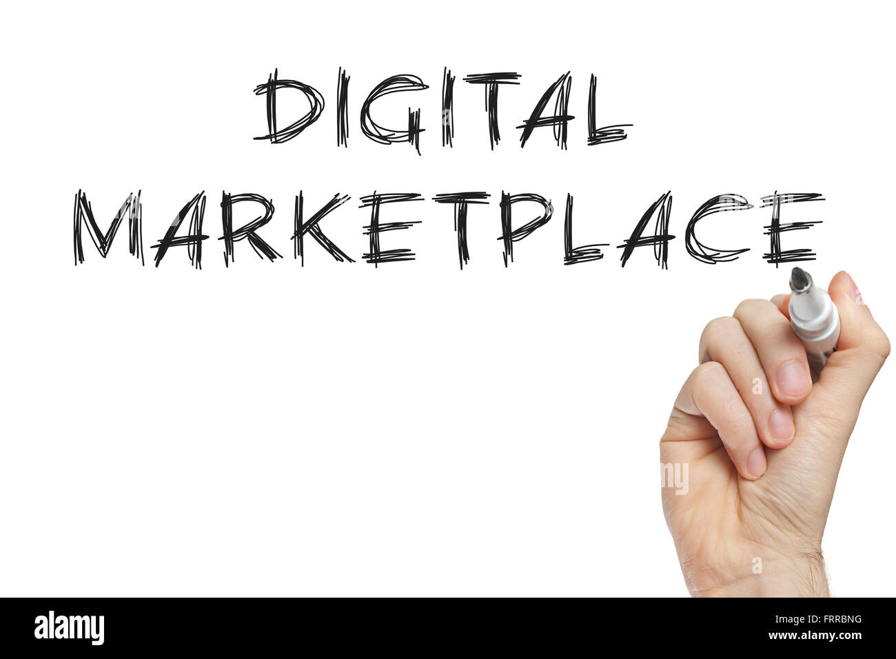 Handschrift digitalen Marktplatz auf eine weiße Tafel Stockfoto