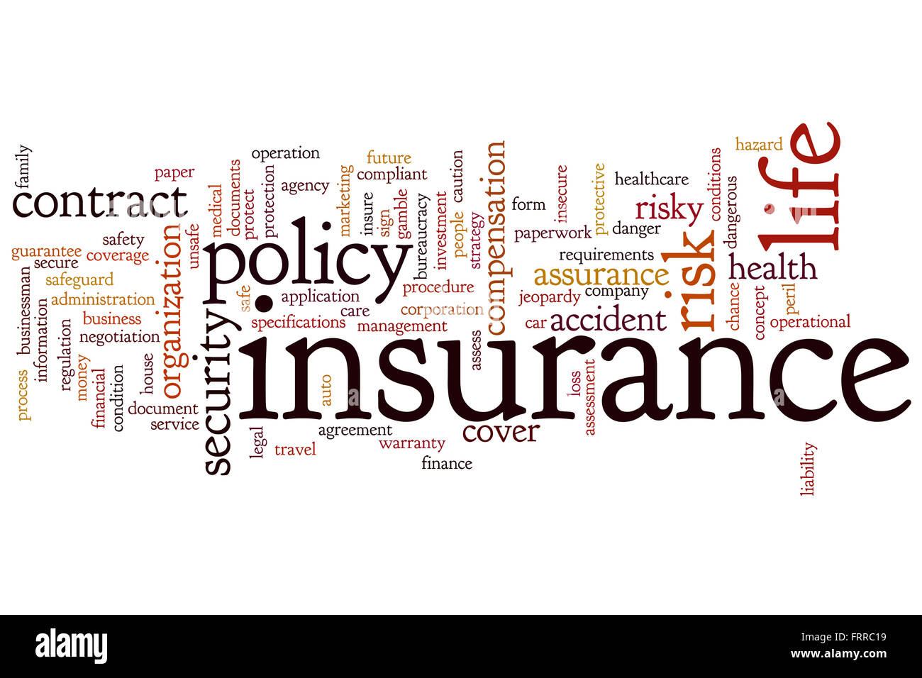Versicherungskonzept Word Cloud-Hintergrund Stockfoto