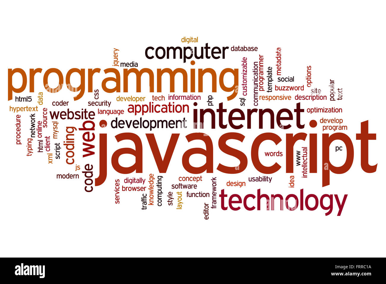 JavaScript-Konzept Word Cloud-Hintergrund Stockfoto