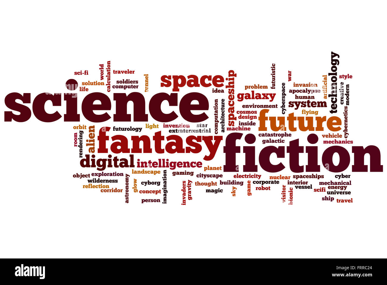 Science Fiction Konzept Word Cloud-Hintergrund Stockfoto