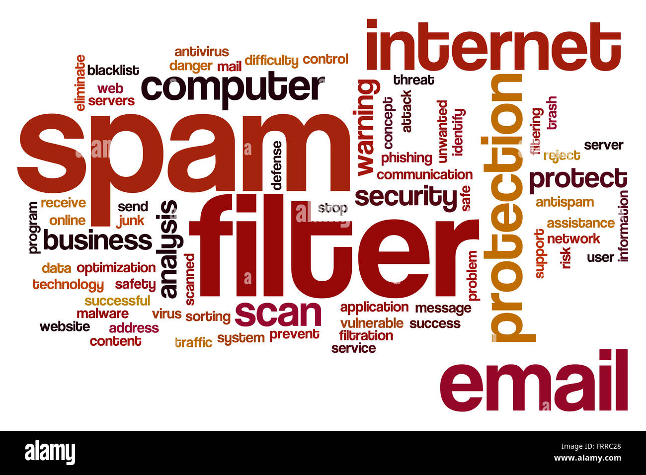 Spam-Filter Konzept Word Cloud-Hintergrund Stockfoto