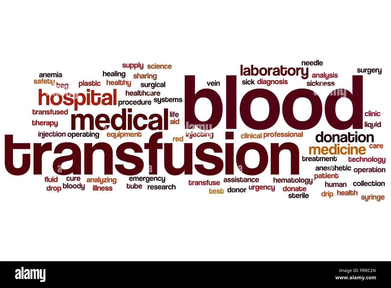 Bluttransfusion Konzept Word Cloud-Hintergrund Stockfoto