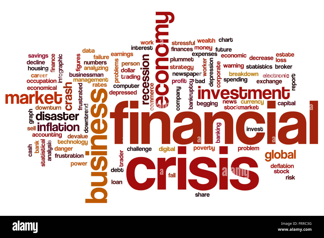 Finanzkrise-Konzept Word Cloud-Hintergrund Stockfoto