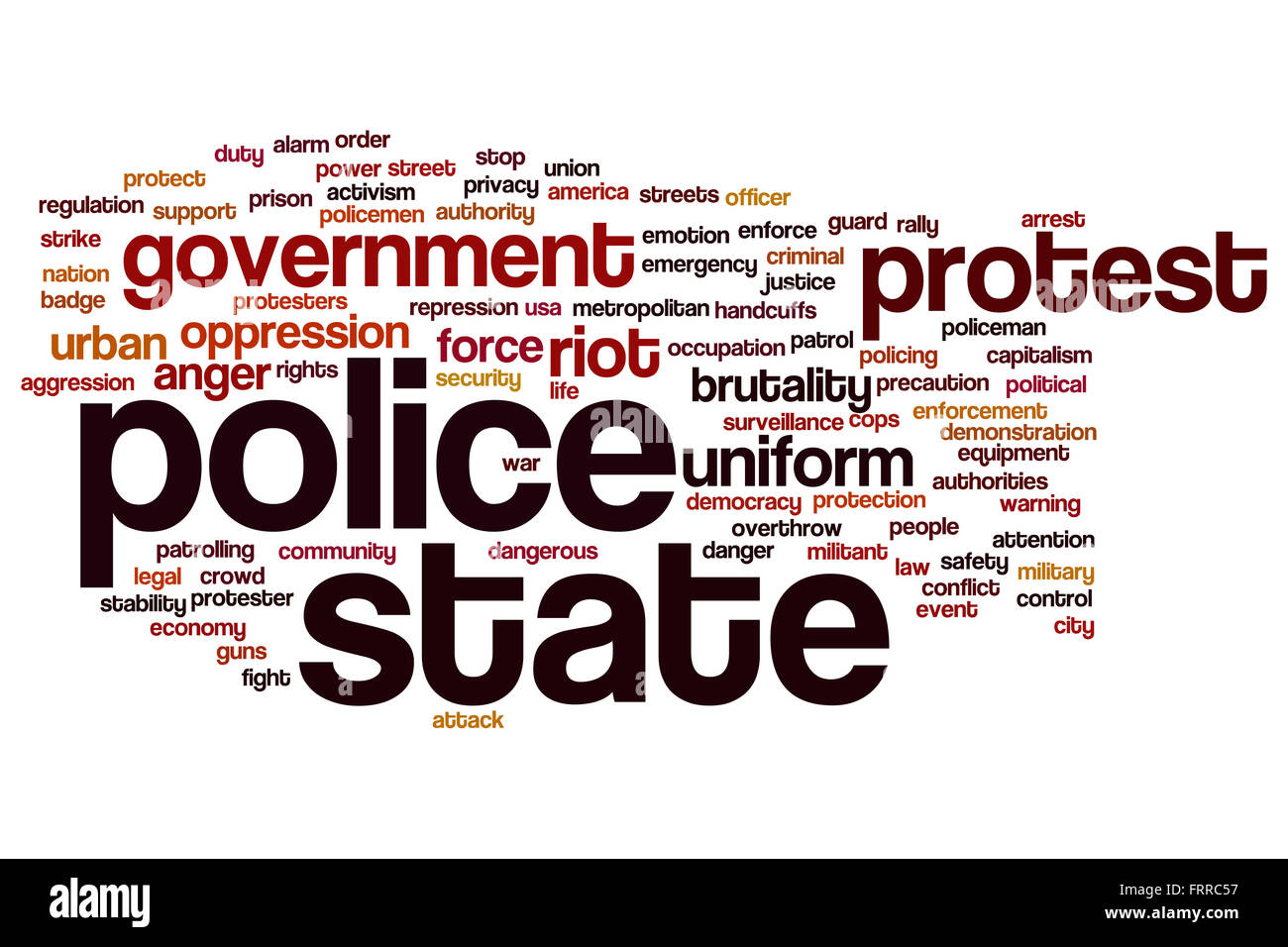 Polizeistaat Konzept Word Cloud-Hintergrund Stockfoto