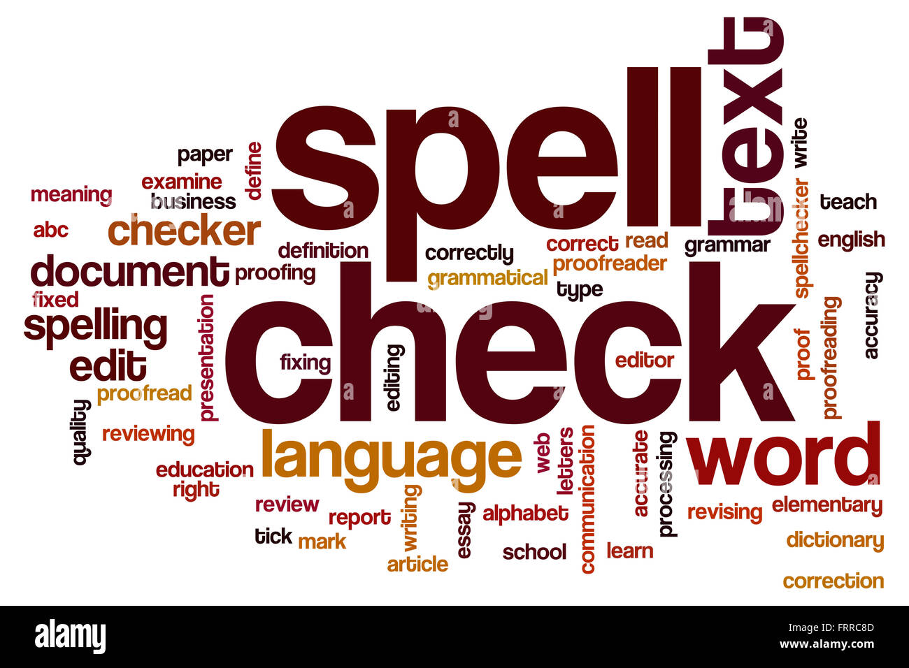 Spell Check Konzept Word Cloud-Hintergrund Stockfoto