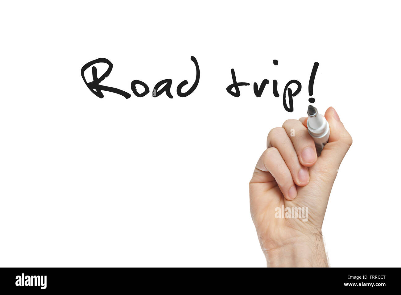 Handschrift Road-Trip auf eine weiße Tafel Stockfoto