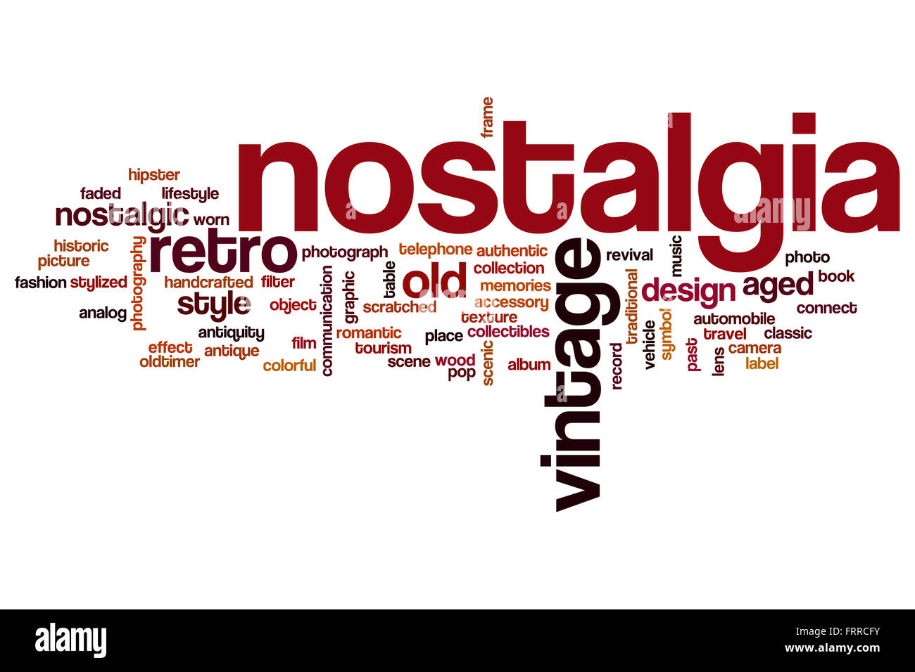 Nostalgie-Konzept Word Cloud-Hintergrund Stockfoto