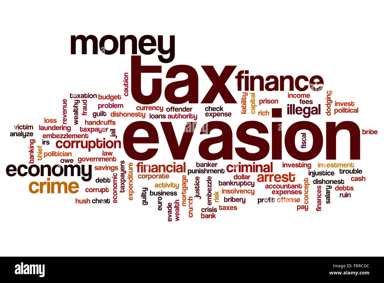 Steuerhinterziehung Konzept Word Cloud-Hintergrund Stockfoto