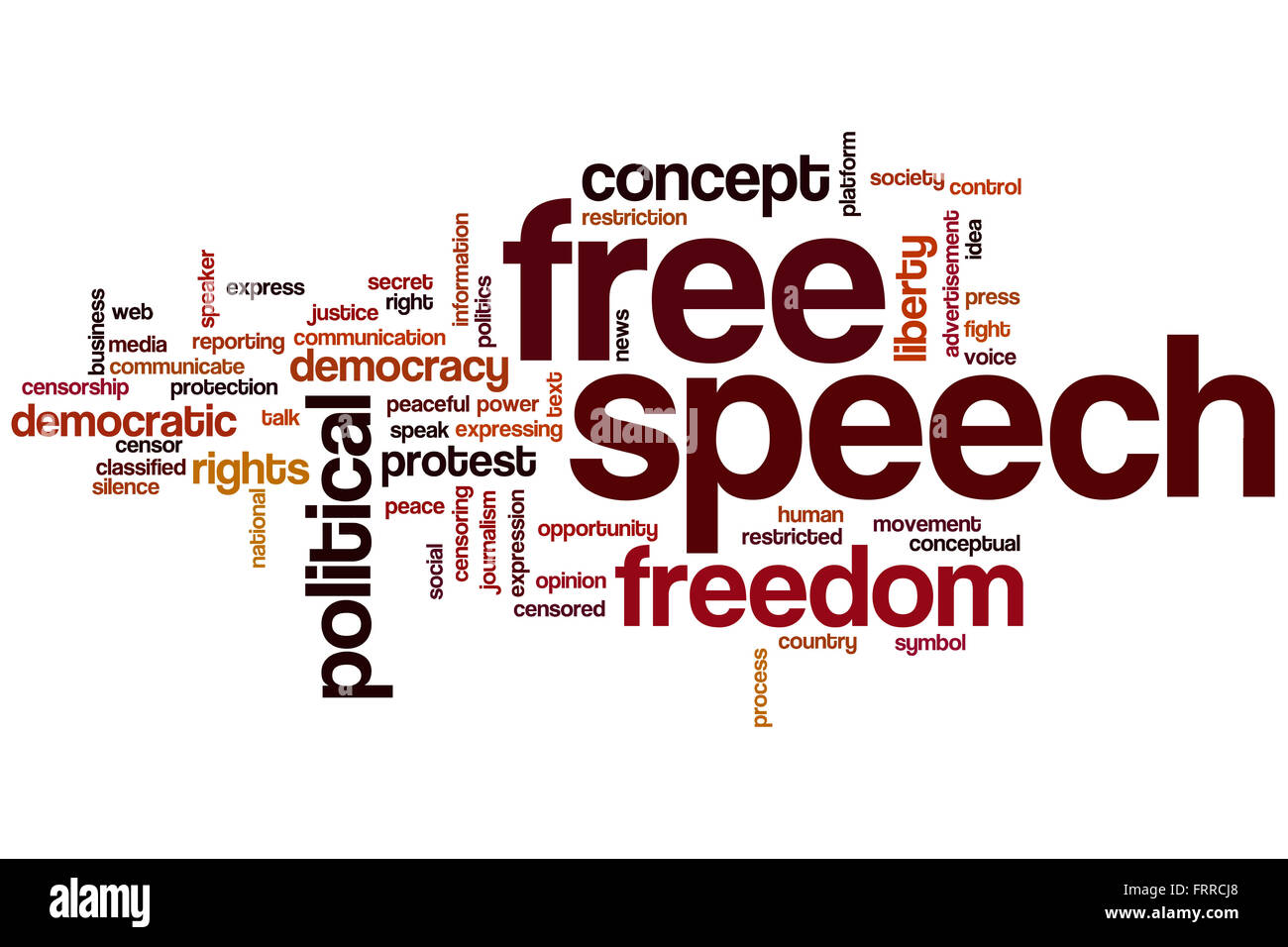 Freie Meinungsäußerung Word Cloud-Konzept mit der Freiheit der Meinungsäußerung Verwandte tags Stockfoto