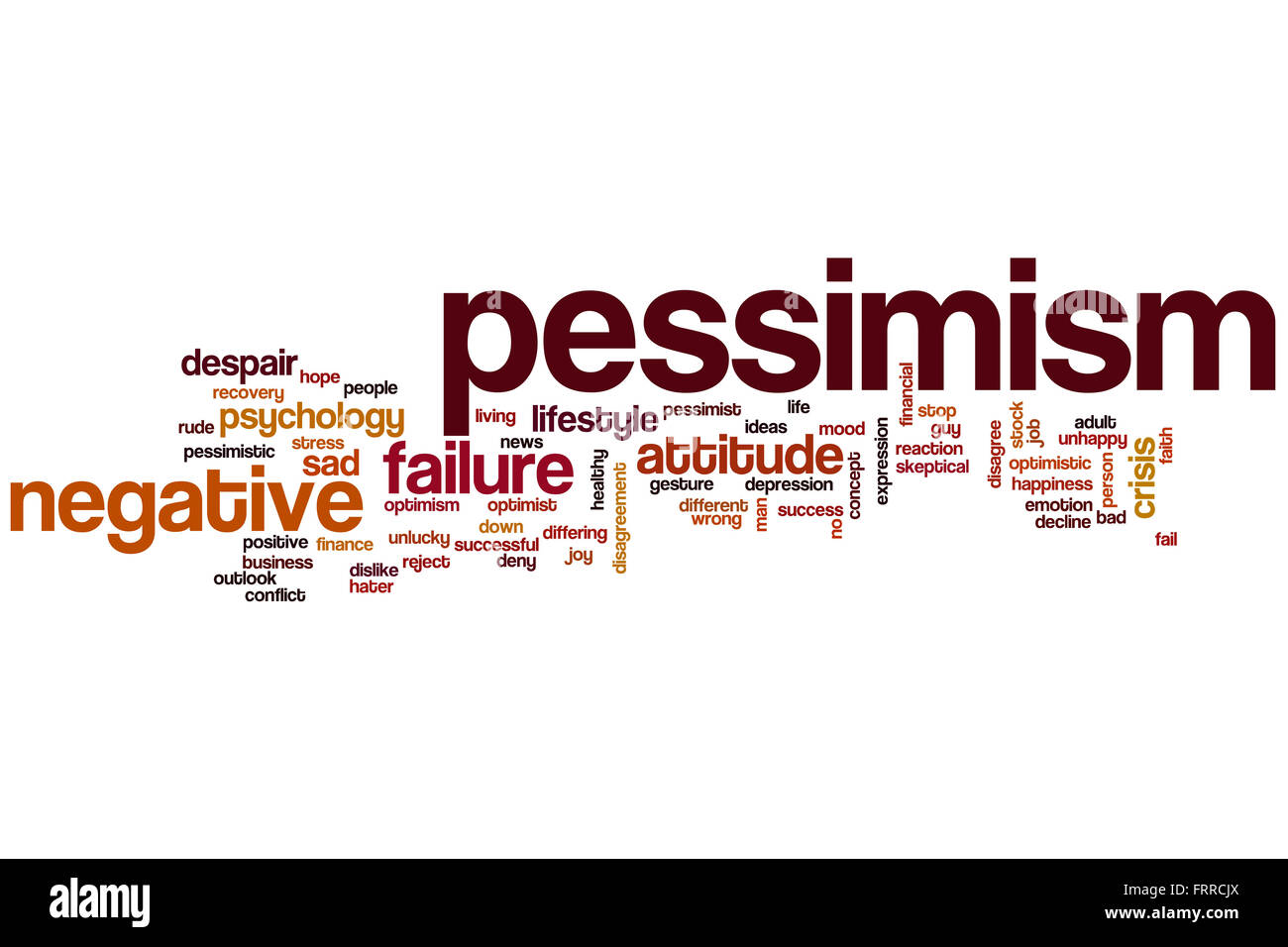 Pessimismus Word Cloud-Konzept mit negativen Haltung Verwandte tags Stockfoto