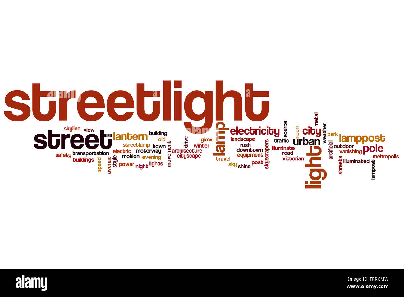 Straßenlaterne Word Cloud-Konzept mit Lampe Verwandte tags Stockfoto
