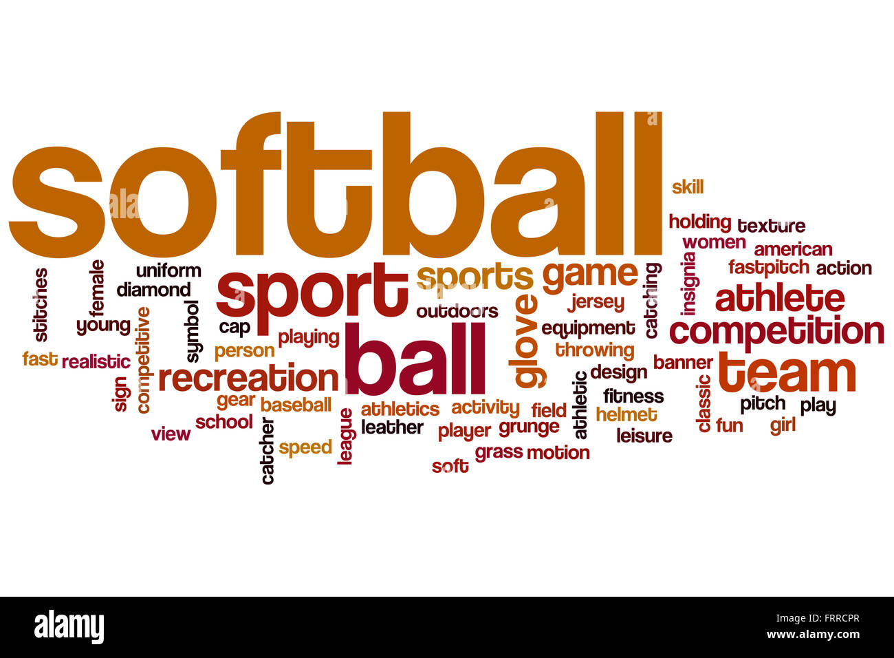 Softball-Wort-Cloud-Konzept mit Sportwettbewerb Verwandte tags Stockfoto