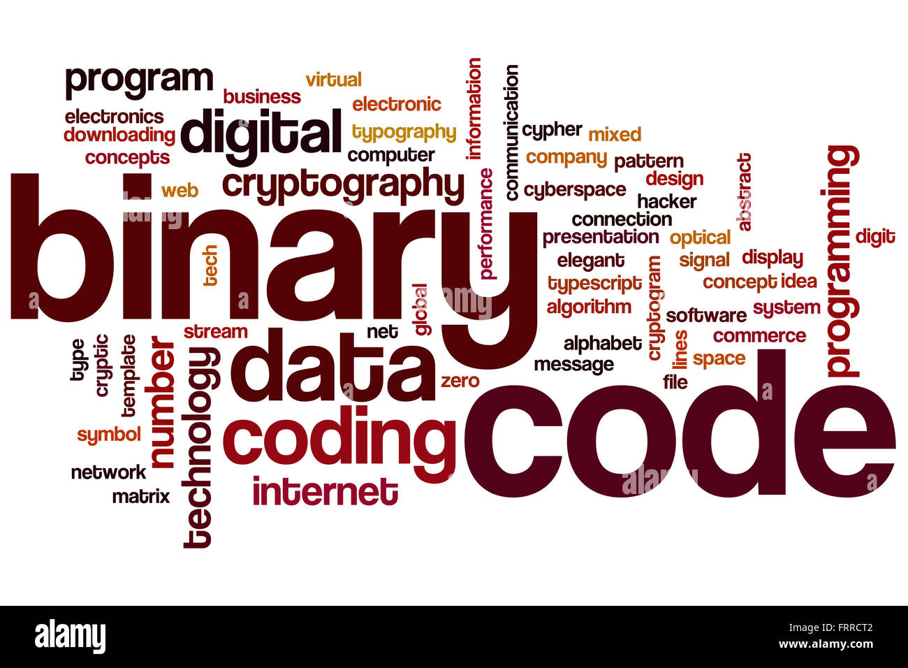 Binären Code Word Cloud-Konzept mit Daten codieren Verwandte tags Stockfoto