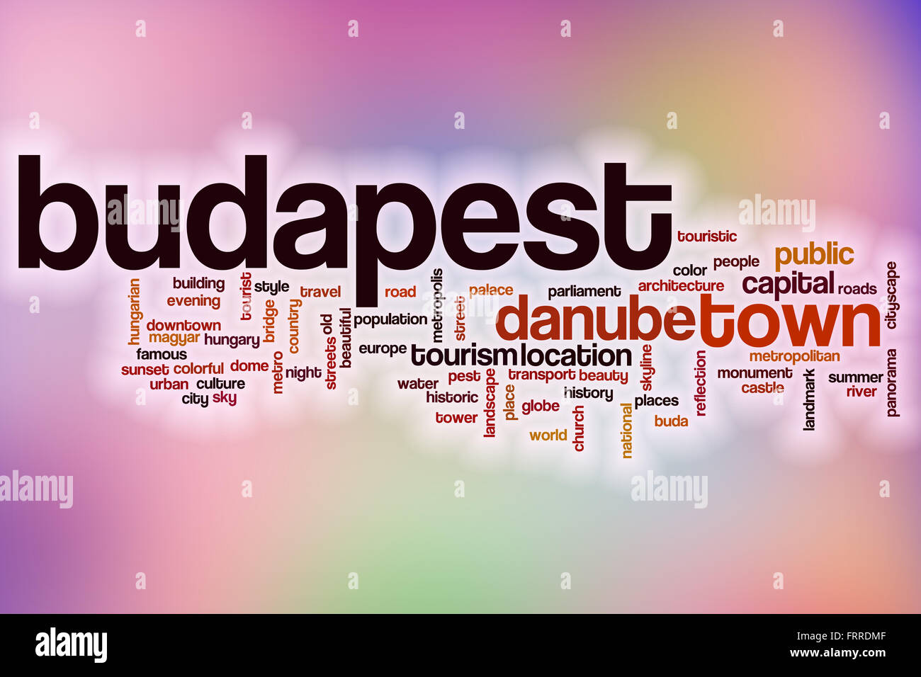 Budapest-Wort-Cloud-Konzept mit abstrakten Hintergrund Stockfoto