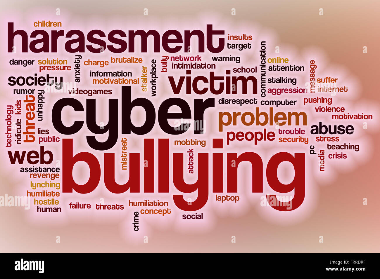 Cyber-Mobbing Word Cloud-Konzept mit abstrakten Hintergrund Stockfoto