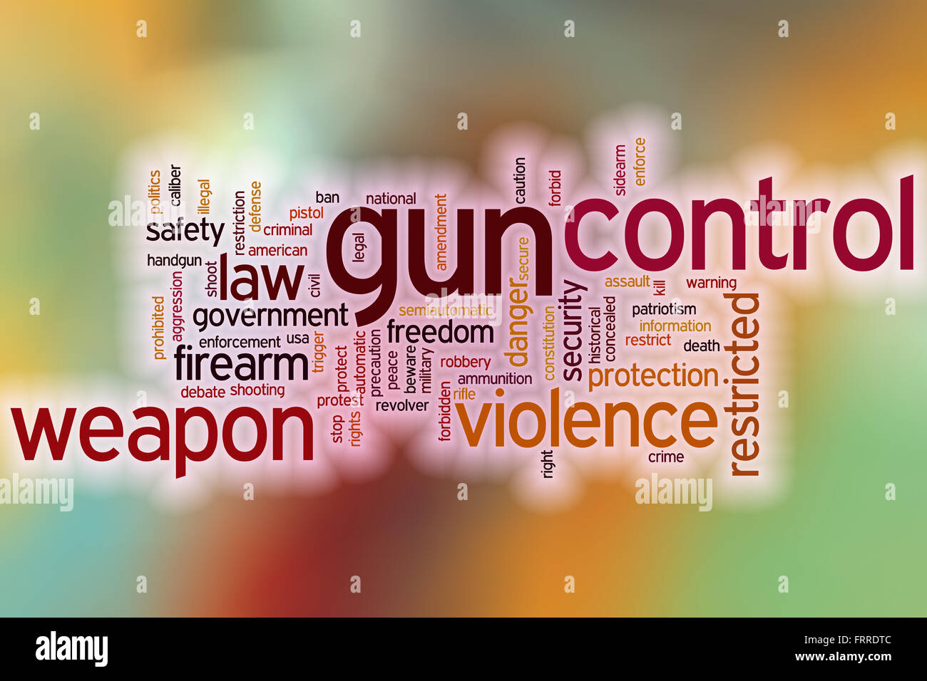 Gun Control Word Cloud-Konzept mit abstrakten Hintergrund Stockfoto