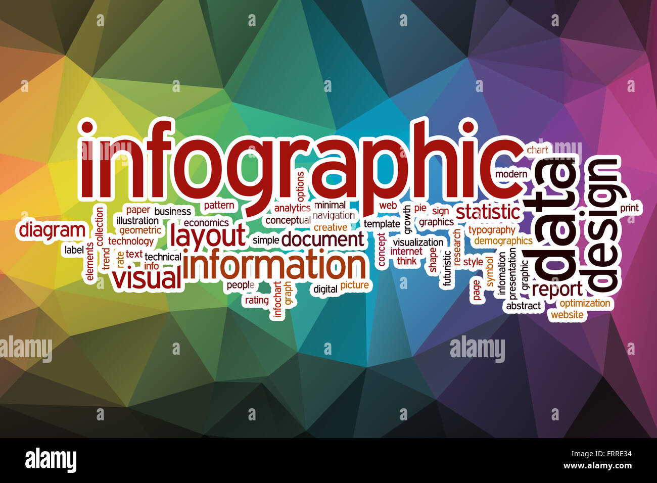 Infografik-Wort-Cloud-Konzept mit abstrakten Hintergrund Stockfoto