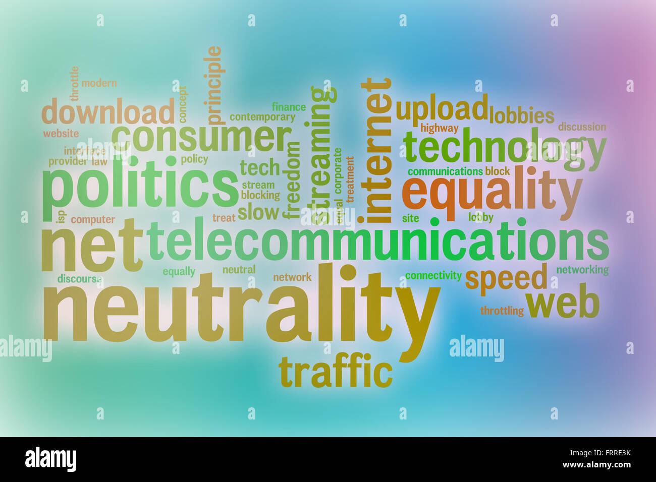 Netzneutralität Word Cloud-Konzept mit abstrakten Hintergrund Stockfoto