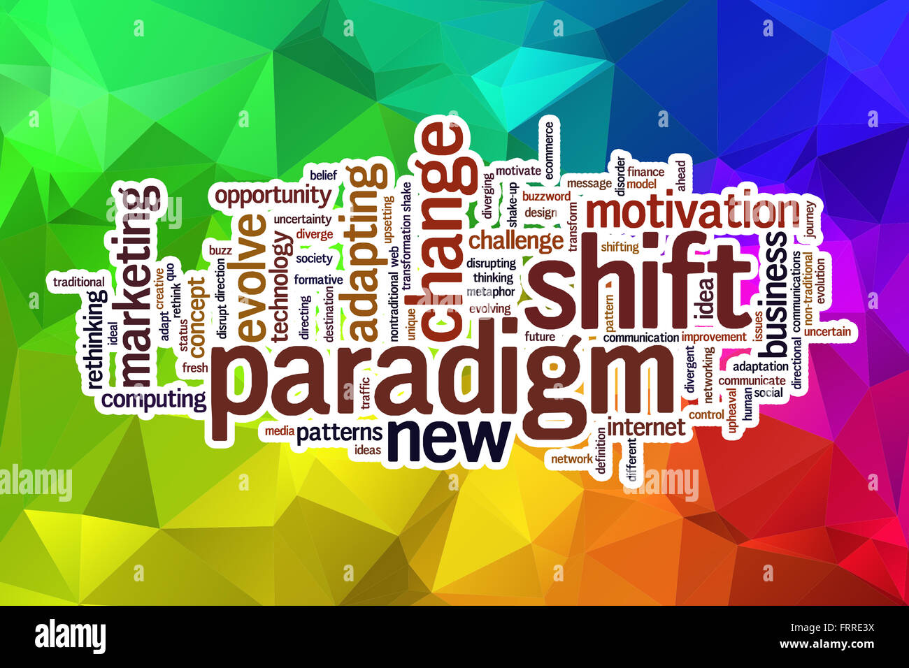 Paradigm Shift Word Cloud-Konzept mit abstrakten Hintergrund Stockfoto