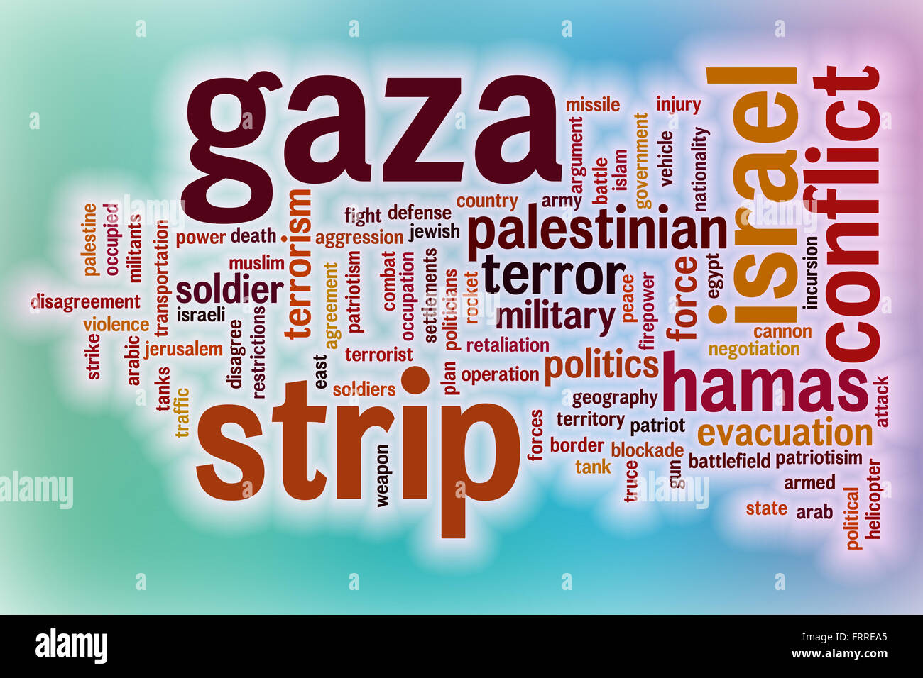 Gaza-Streifen Word Cloud-Konzept mit abstrakten Hintergrund Stockfoto