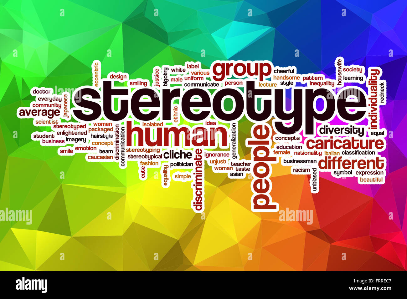 Stereotyp Word Cloud-Konzept mit abstrakten Hintergrund Stockfoto