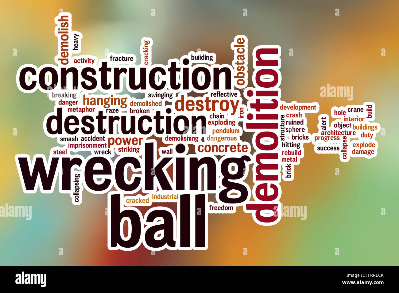 Wrecking Ball Word Cloud-Konzept mit abstrakten Hintergrund Stockfoto