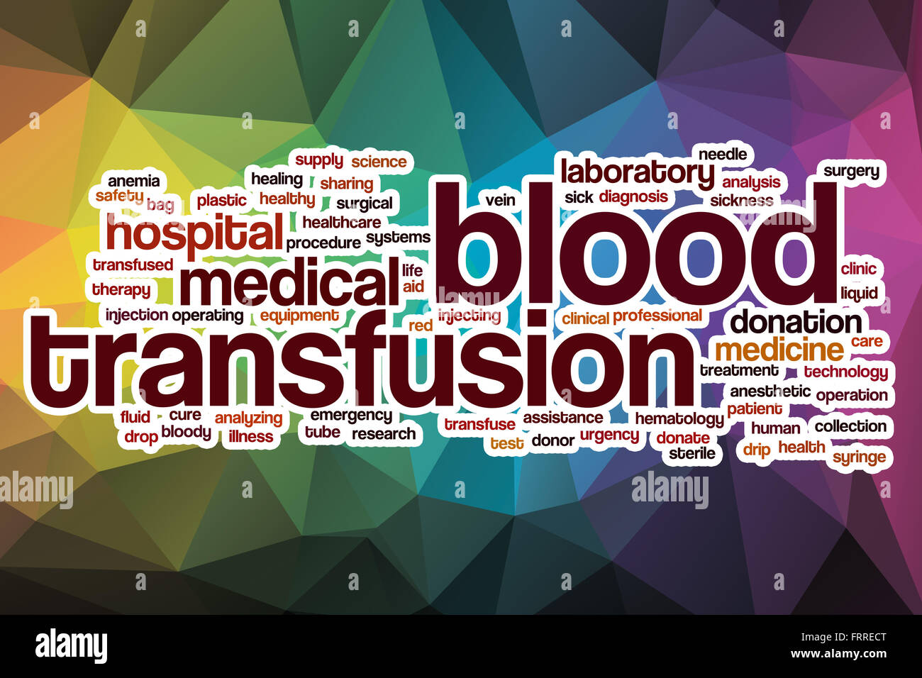 Bluttransfusion Word Cloud-Konzept mit abstrakten Hintergrund Stockfoto