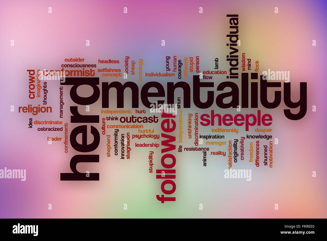 Herde-Mentalität Word Cloud-Konzept mit abstrakten Hintergrund Stockfoto