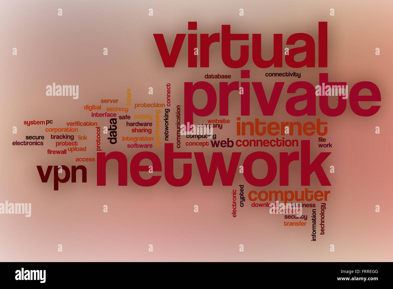 Virtuelles privates Netzwerk Word Cloud-Konzept mit abstrakten Hintergrund Stockfoto