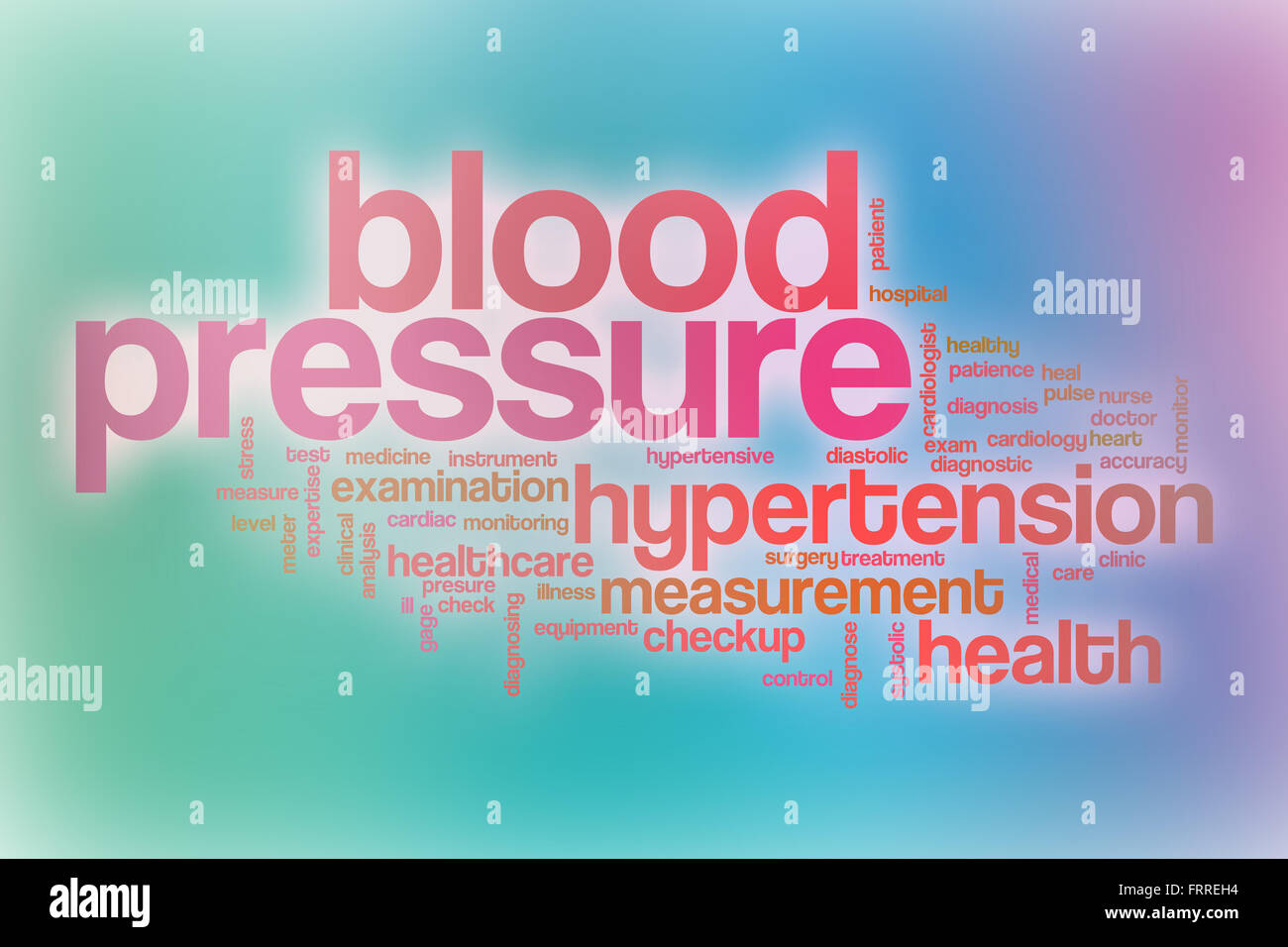 Blutdruck-Wort-Cloud-Konzept mit abstrakten Hintergrund Stockfoto