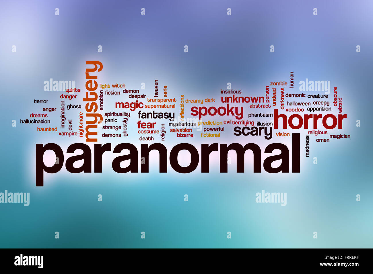 Paranormale Word Cloud-Konzept mit abstrakten Hintergrund Stockfoto
