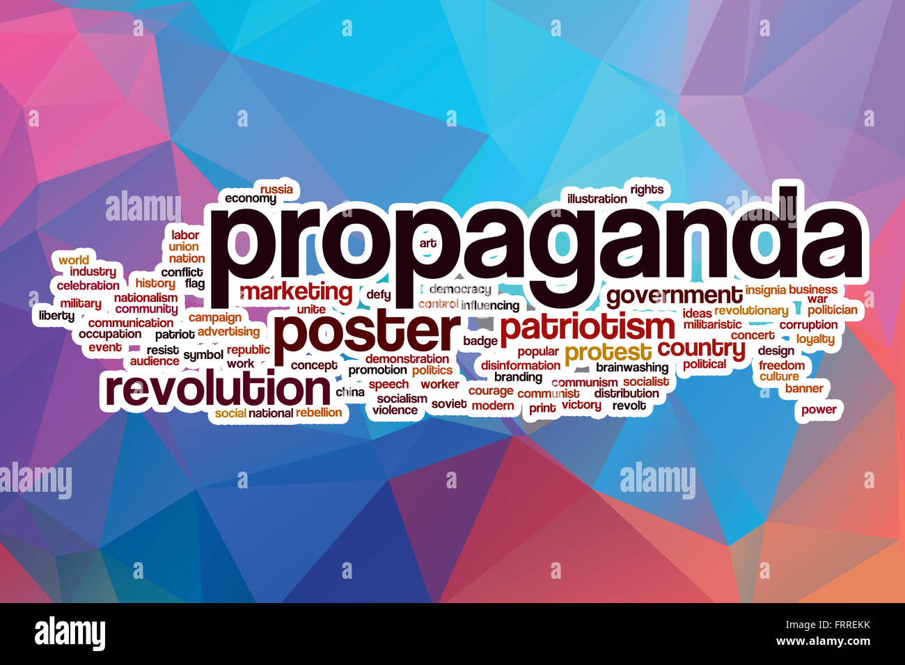 Propaganda-Wort-Cloud-Konzept mit abstrakten Hintergrund Stockfoto