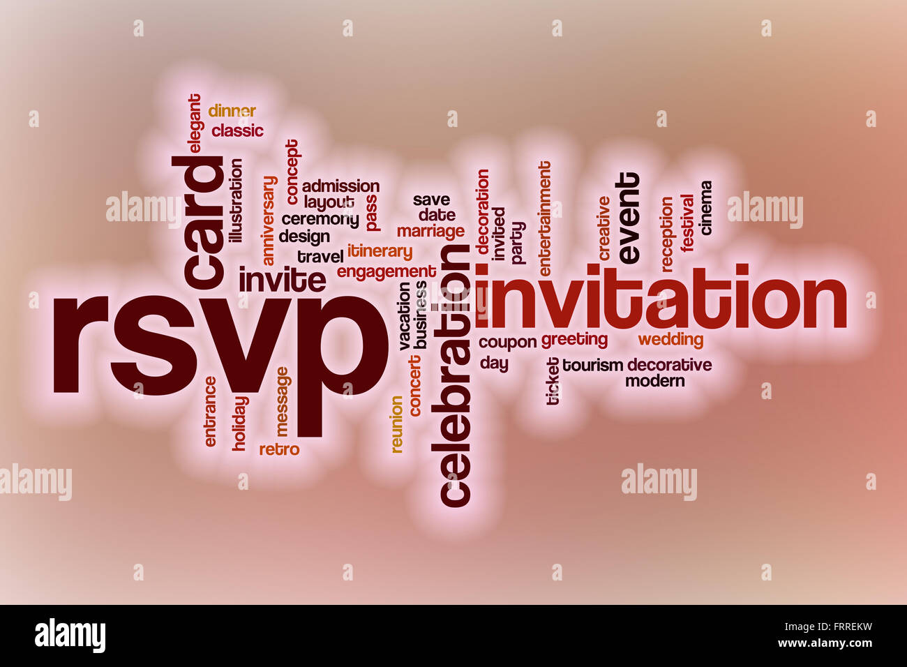 RSVP Word Cloud-Konzept mit abstrakten Hintergrund Stockfoto