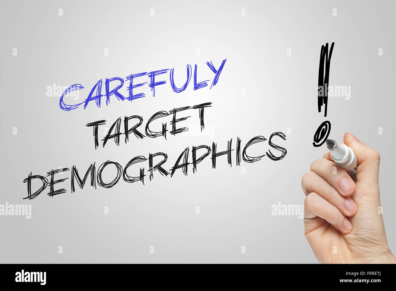 Handschrift sorgfältig Ziel Demographie auf grauem Hintergrund Stockfoto