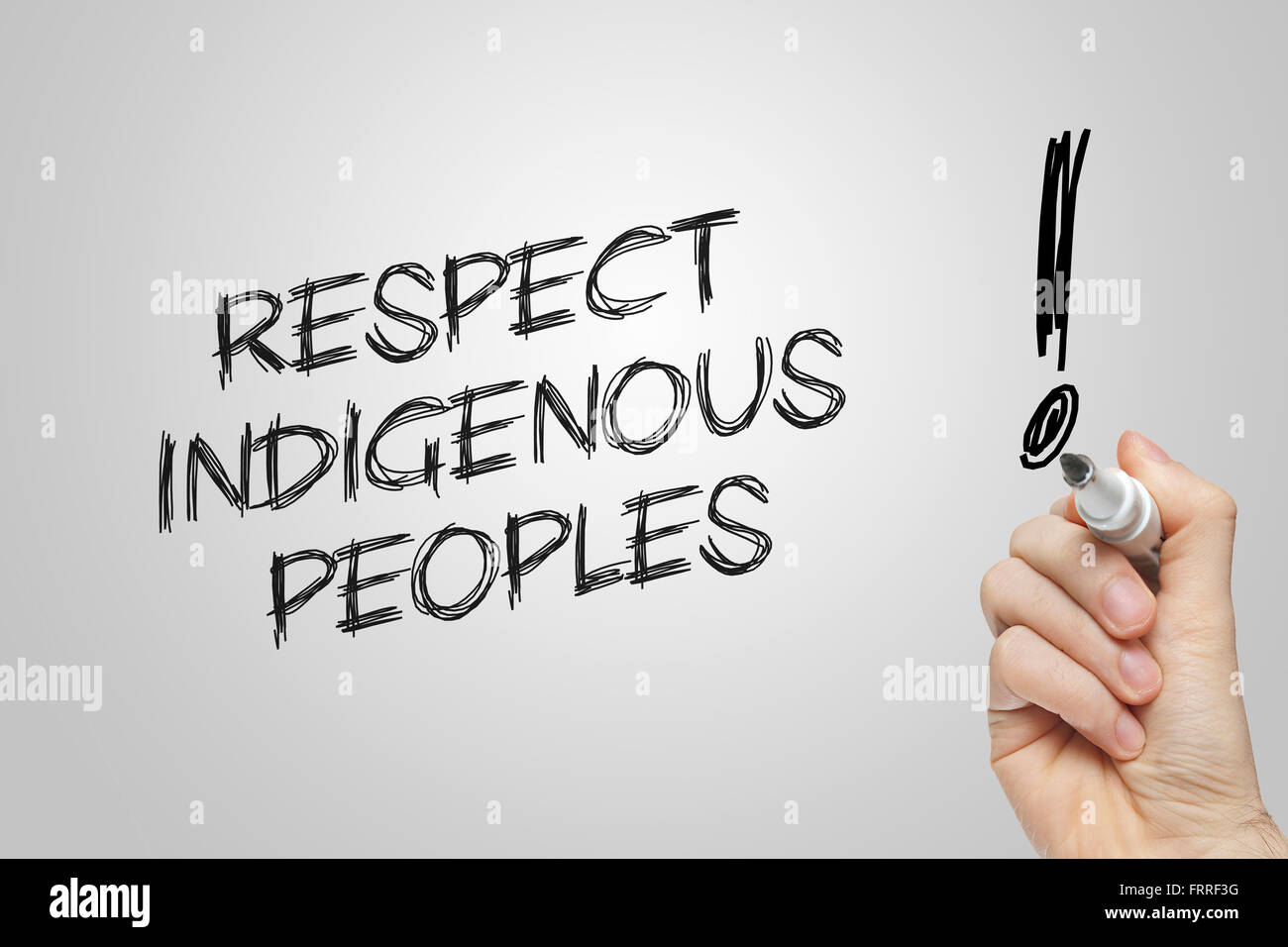 Handschrift respektieren indigener Völker auf grauem Hintergrund Stockfoto