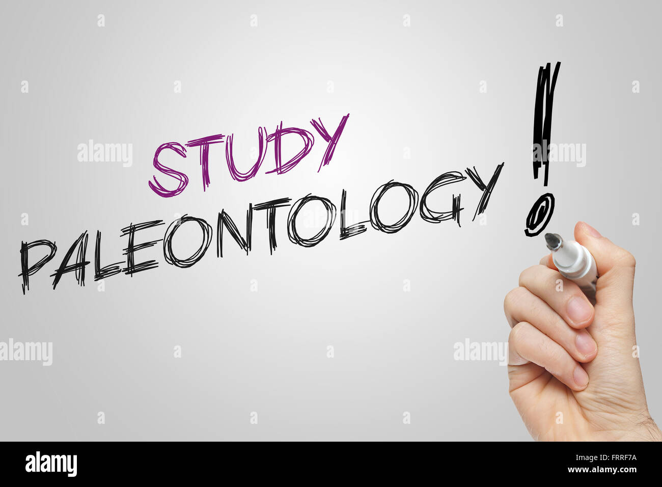 Handschrift Studie Paläontologie auf grauem Hintergrund Stockfoto