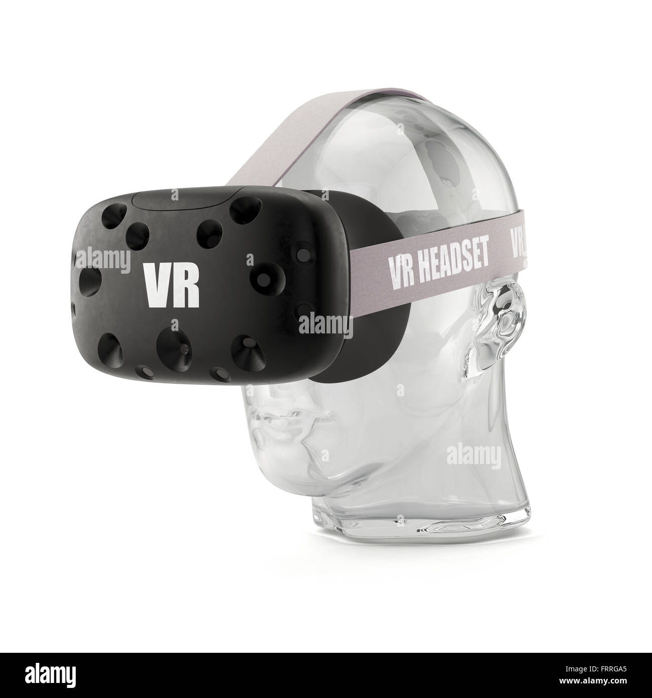 VR-virtual-Reality-Kopfhörer auf den Glaskopf isoliert auf weißem Hintergrund Stockfoto