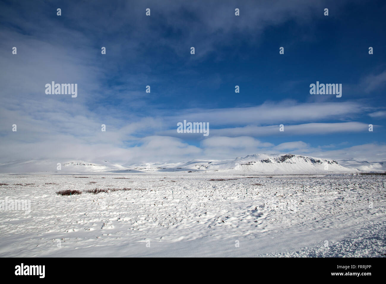 Verschneite Berglandschaft, Halbinsel Snaefellsness, Island Stockfoto