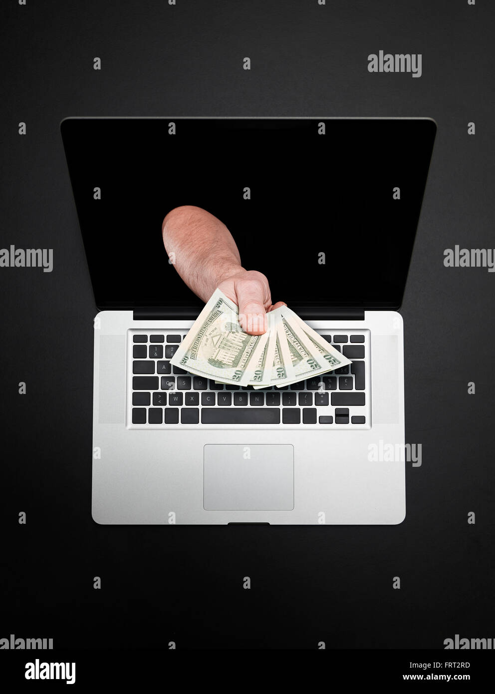 Immer Geld von Laptop-Monitor - Online-Buchung, Online-Banking Bildschirmthema. Stockfoto