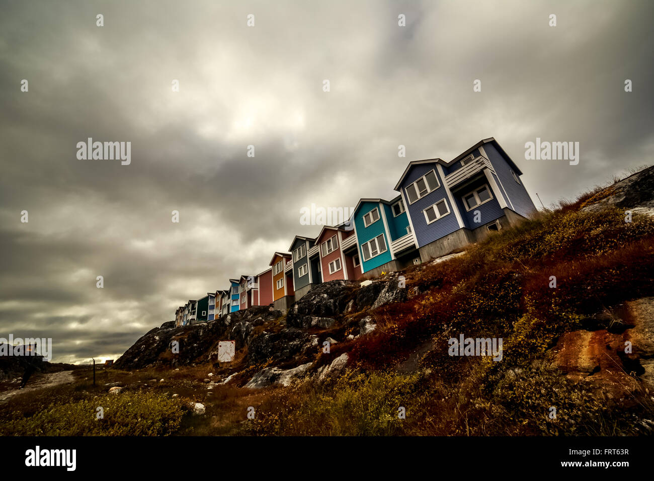 Moderne bunte Inuit Häuser in arktischen Nuuk Hauptstadt, Grönland Stockfoto