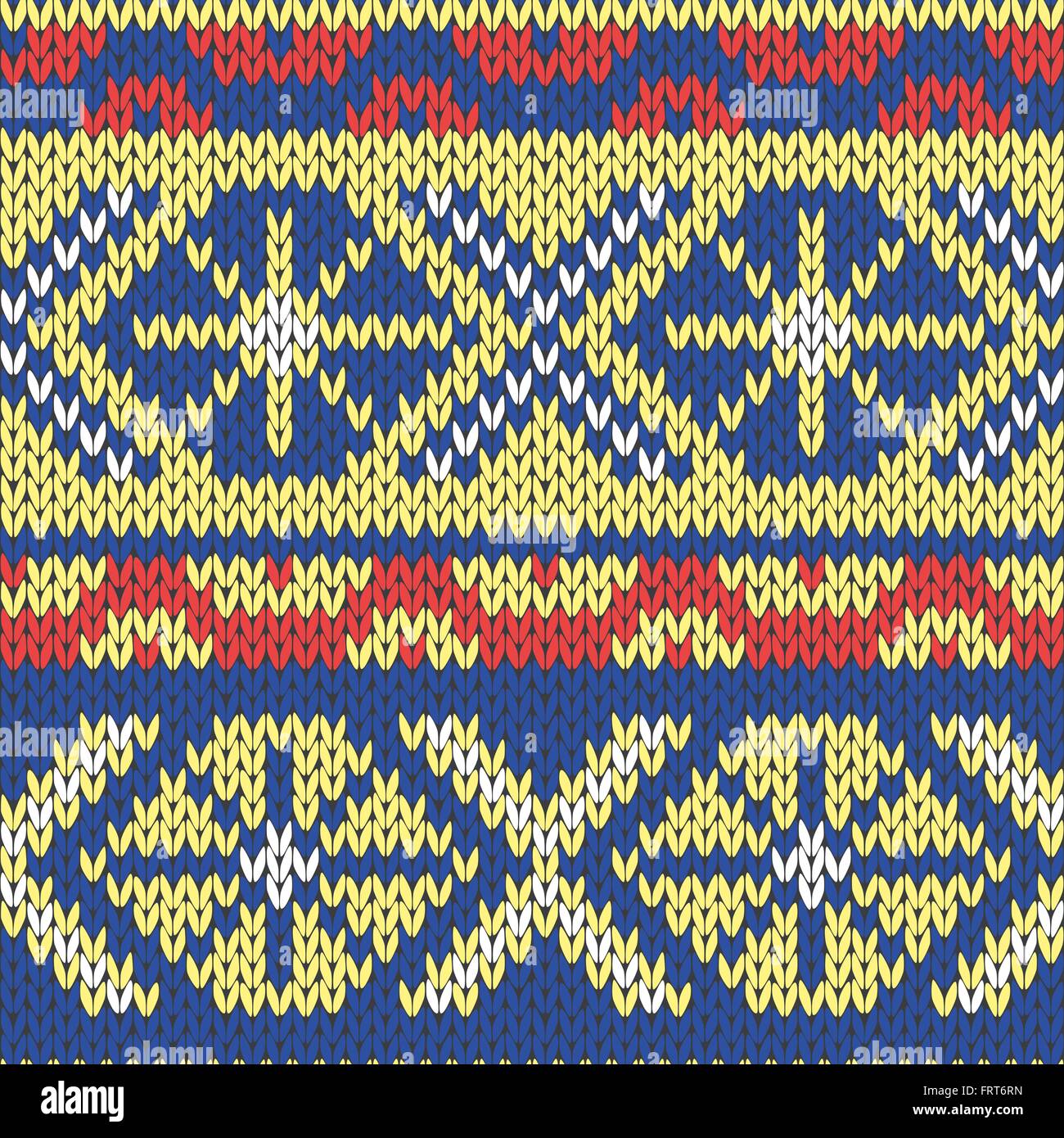 Abstrakte nahtlose Vector Ornament als stilvolle Stoff gestrickt ethnischen Struktur in blauen, gelben und roten Tönen Stock Vektor