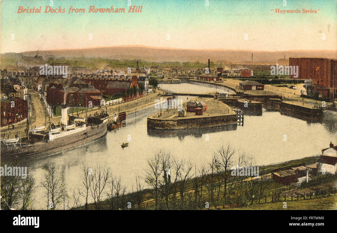 Bristol Docks im frühen 20. Jahrhundert von rownham Hill nach unten schauen. Stockfoto