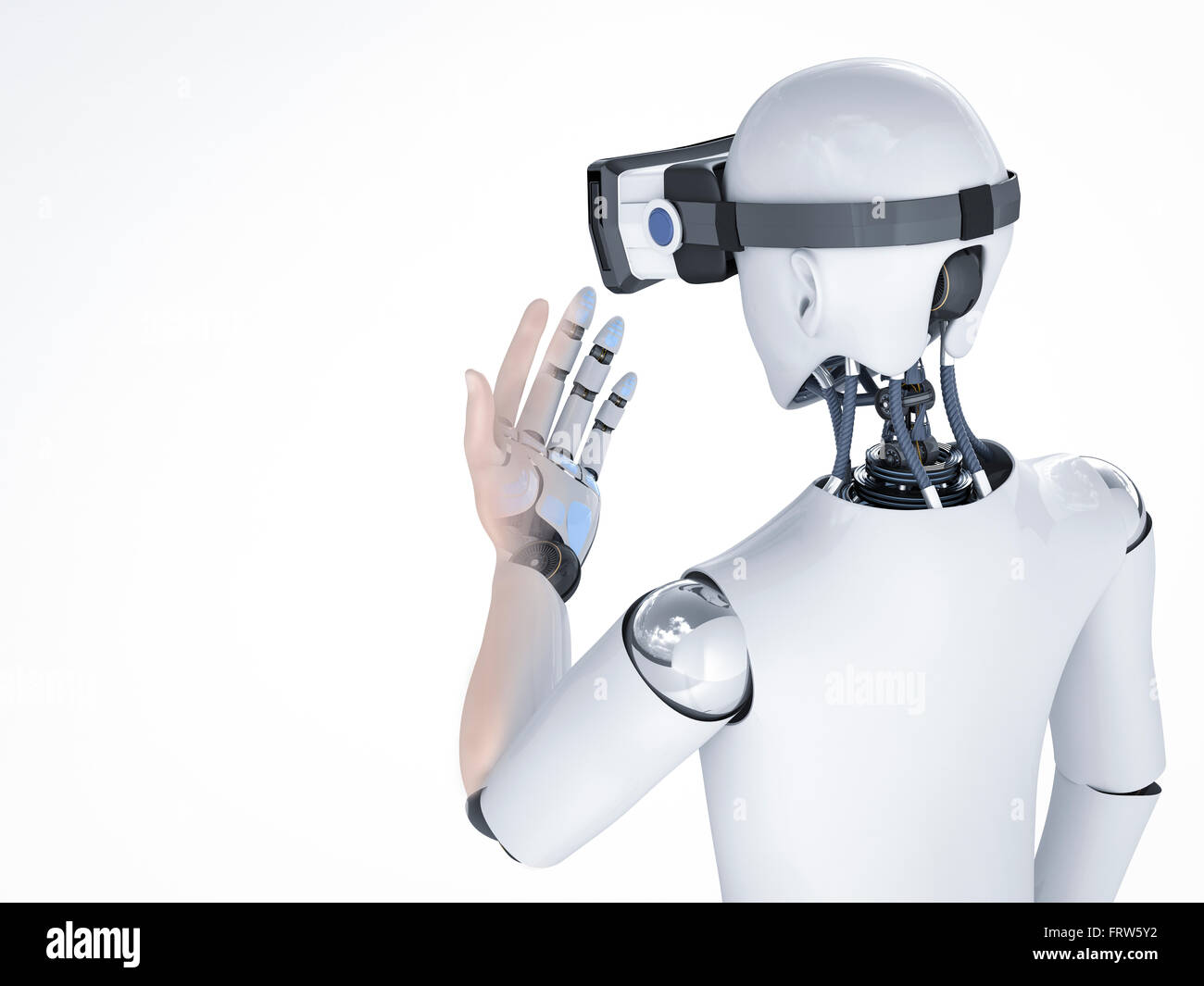 3D-Rendering, Roboter mit virtual-Reality-Brille Stockfoto