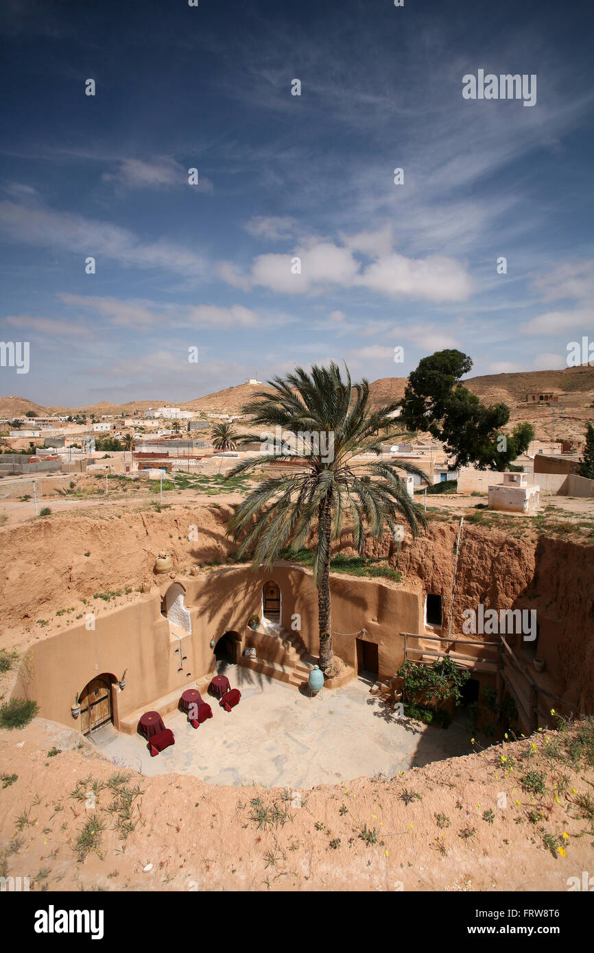 Tunesien, Matmata, Berber Dorf, Hotel Sidi-Driss, alte Höhle Wohnung Stockfoto