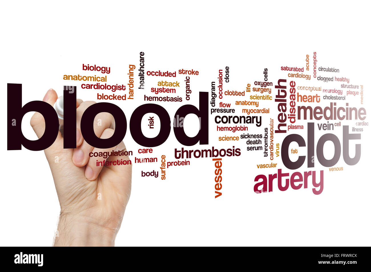 Blutgerinnsel Word Cloud-Konzept Stockfoto