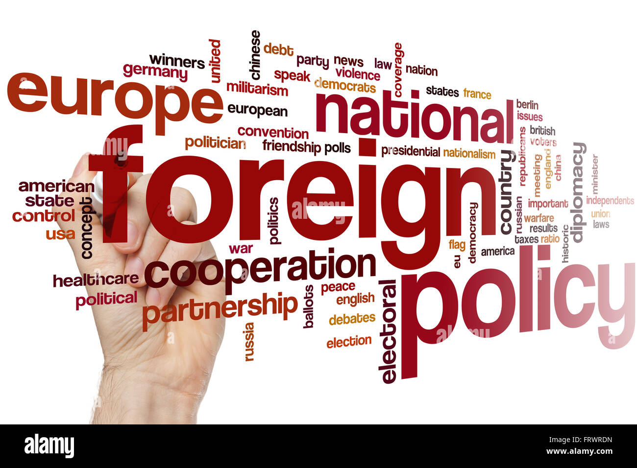 Außenpolitik-Wort-Cloud-Konzept Stockfoto