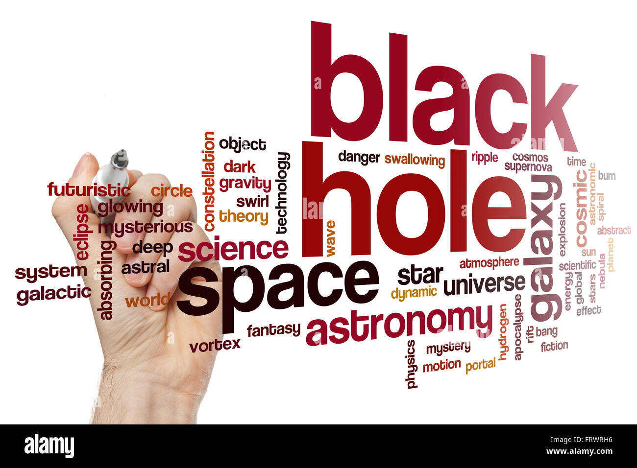 Schwarzes Loch-Wort-Cloud-Konzept Stockfoto
